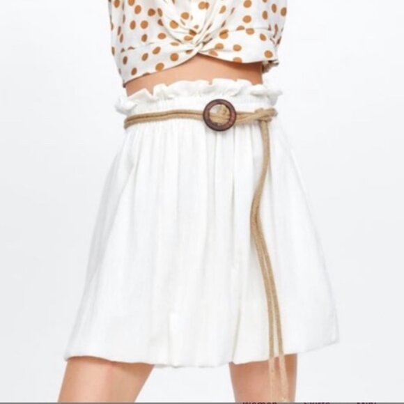 EUC Zara Balloon High-Waisted Skirt with Rope Belt Color: Ecru, Size: M - Picture 1 of 11